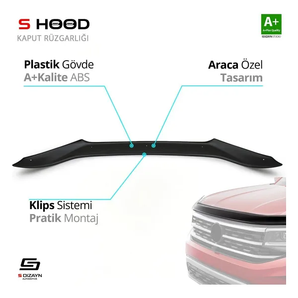 S-Dizayn Mercedes Uyumlu X-Class Abs Plastik Kaput Rüzgarlığı 2017 Üzeri A+Kalite Parça