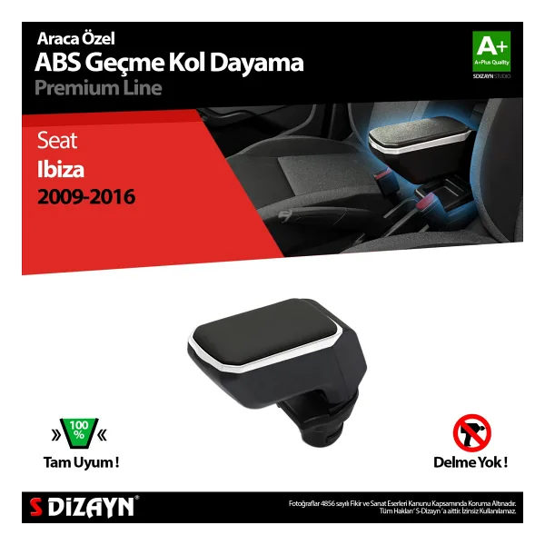 S-Dizayn Seat Ibiza Kol Dayama Kolçak Geçmeli Abs Gri 2009-2016 A+Kalite