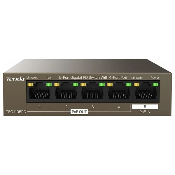 TENDA TEG1105PD 5 PORT 10/100/1000 4 PORT POE YONETILEMEZ RACK MOUNT SWITCH