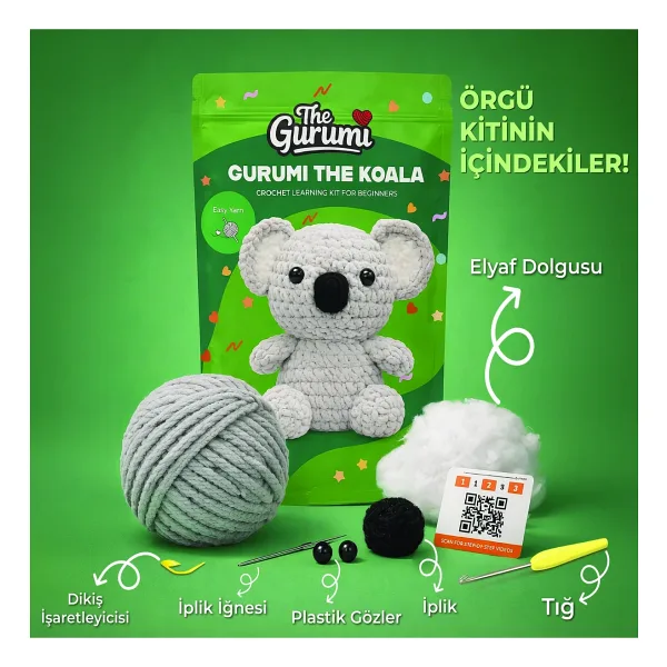 The Gurumi Koala - Yeni Başlayanlar İçin Koala Amigurumi Örgü Kiti - Videolu & Tüm Malzemelerle Hobi Seti