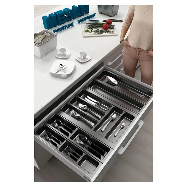 tify Mutfak Çekmece Içi Düzenleyici, Kaşıklık 74Cm X 48Cm Yanlar Ve Boydan 4Cm Kesilebilir, Antrasit