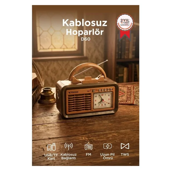 Torima D60 Kahverengi Bluetooth Nostaljik Radyo