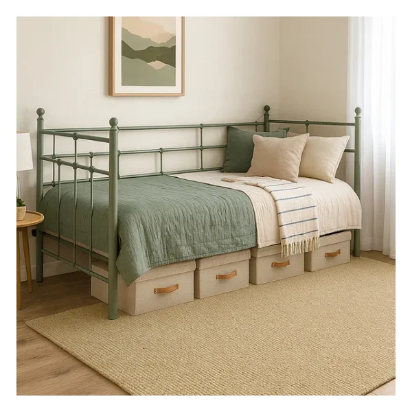 Unimet Lalas Daybed Tek Kişilik Sedir Metal Karyola 90x200 Yeşil (AHŞAP LATALI)