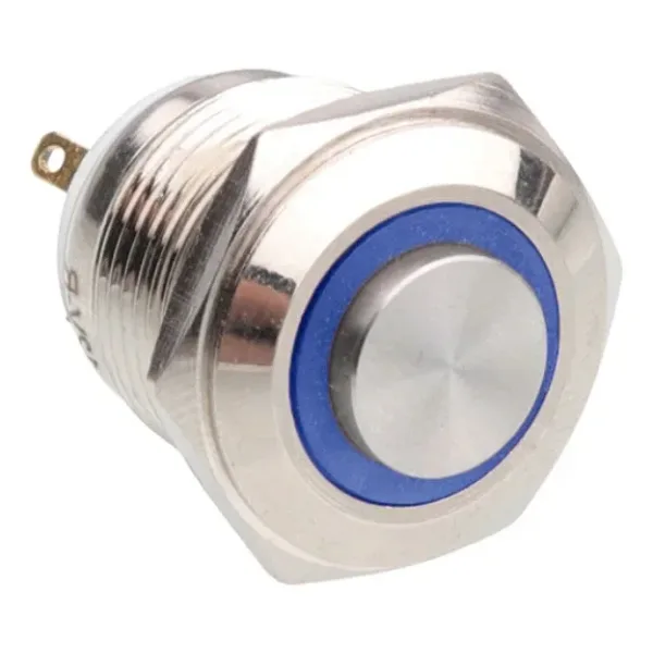 WD16H-G1-E 16mm Çıkık Yaylı Işıklı Metal Buton - Mavi