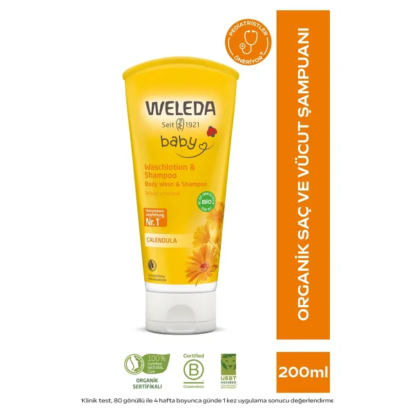 Weleda 200 ml Saç ve Vücut Şampuanı Calendula Göz Yakmayan Formül ile Dermatolojik Test Edilmiş