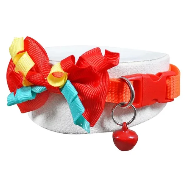 X-Perk Neon Kumaş Papyonlu Zilli Kedi Köpek Tasması Boyun Tasma Ayarlı