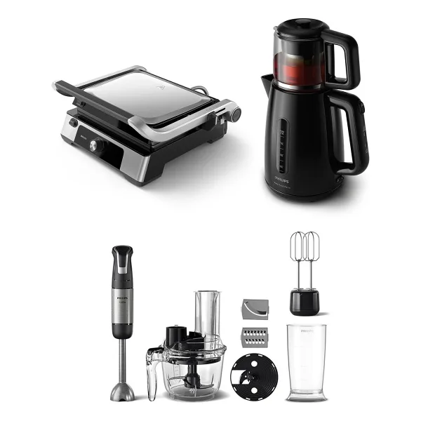 3'lü Çeyiz Seti (HD6301/90 Tost Makinesi + HD7301/00 Çay Makinesi + HR2695/01 Blender Seti)