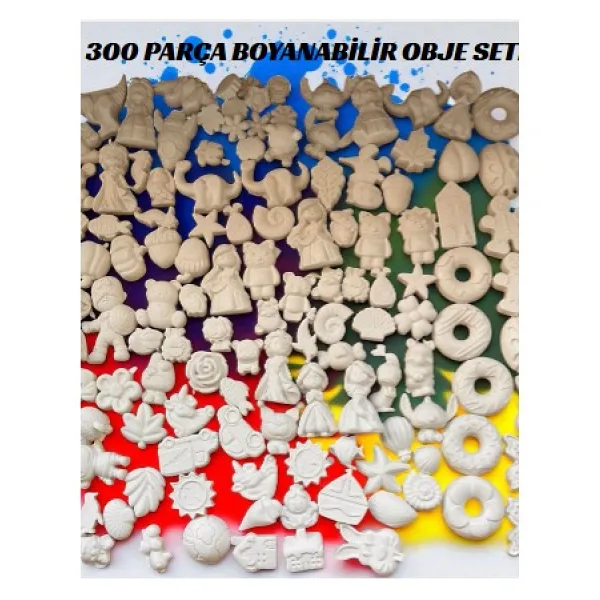 300'LÜ Boyanabilir Obje Seti - Hobi & Sanat Etkinlik Seti + 6 Renk Akrilik Boya + Fırça