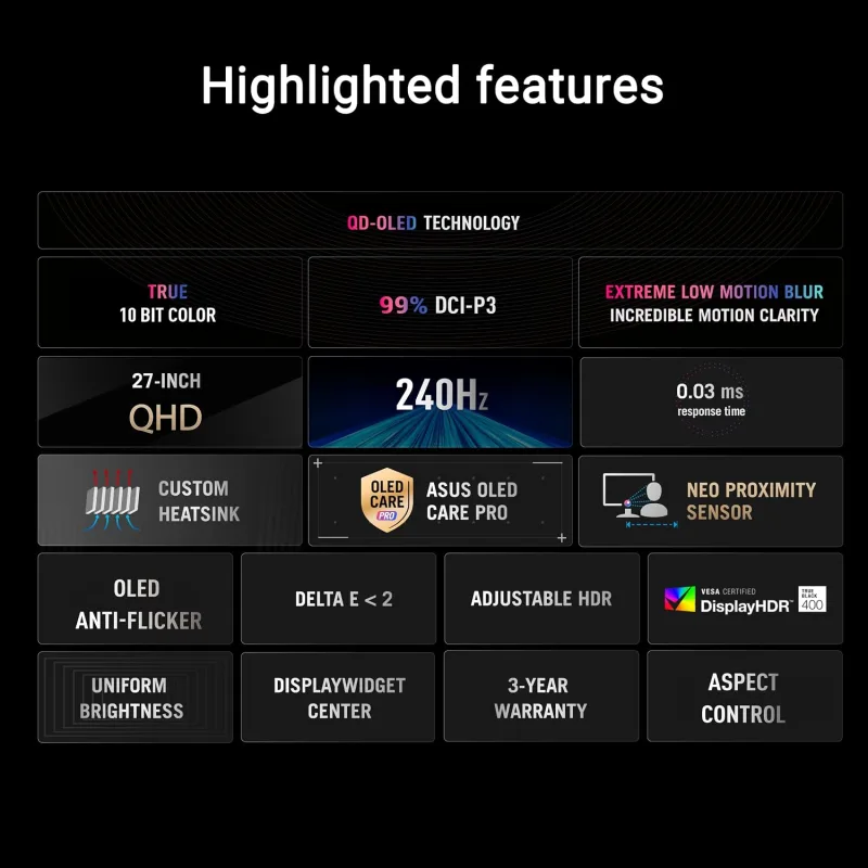 Asus Rog Strix OLED Xg27aqdmes 27" 0.03 Ms 2k Pivot 240 Hz OLED Oyuncu Monitörü - Görsel 2