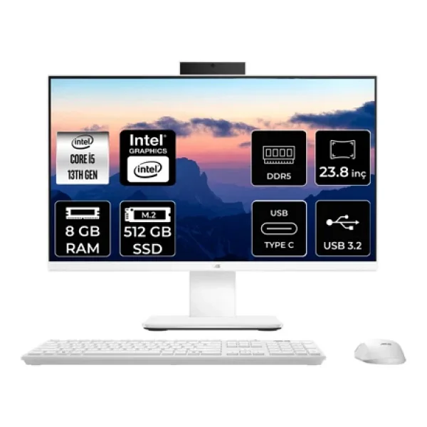 Asus V440 Intel Core i5 13420H 8GB 512GB SSD 23.8" FHD FDOS All in One Bilgisayar Beyaz & USB Bellek