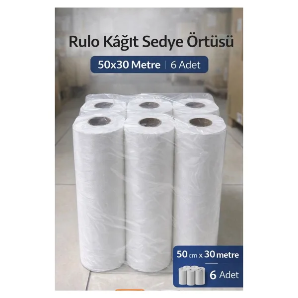 Belirtilmemiş Rulo Kağıt Sedye Örtüsü 50 cm x 30 Metre 6'lı Paket Muayene Örtüsü Tek Kullanımlık Hijyenik Rulo Sedye Kağıdı