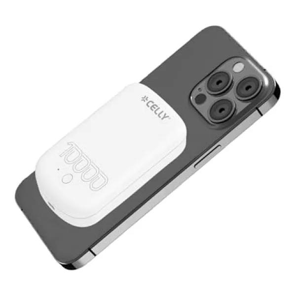 Celly Magsafe Teknolojisiyle Uyumlu 10W 10.000 mAh Powerbank Beyaz, Aynı Zamanda USB-C Kablosuyla Cihazınızı Şarj İmkanı