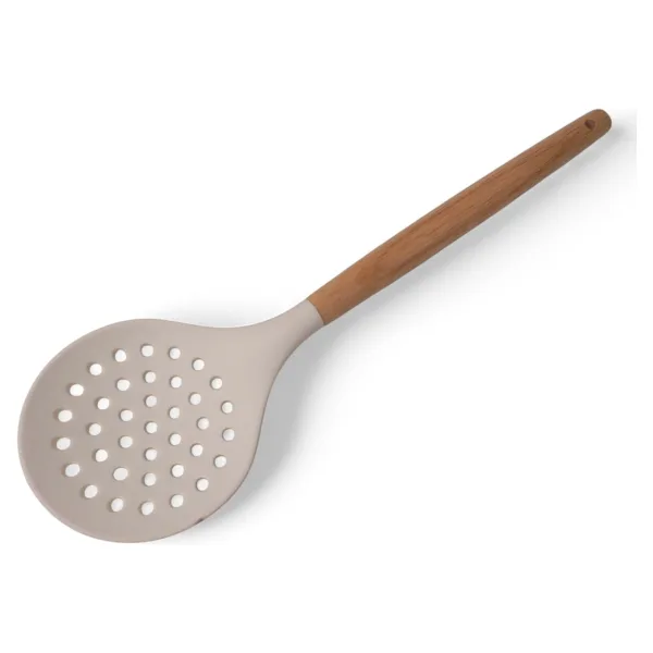 Deconox Bambu Saplı Silikon Kevgir, Bambu Uzun Silikon Geniş Kevgir 27cm 3 Renk Seçenekli (KREM)