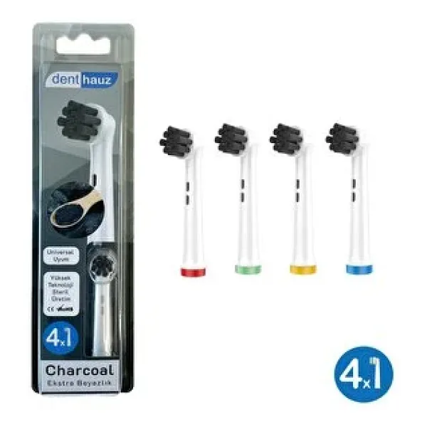 Denthauz Charcoal - Ekstra Beyazlık Oral-B Uyumlu Diş Fırçası Başlığı - 4 Adet Yedek Başlık