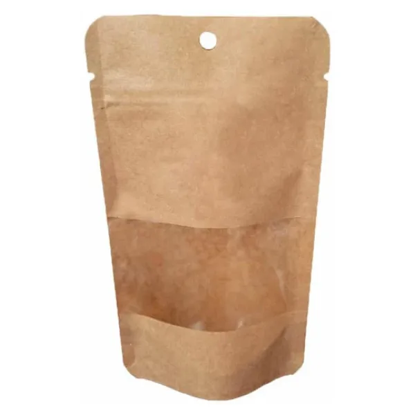 Doypack Pencereli Kraft Delikli Kilitli Kese Kağıdı - Orta Boy - 16x27x8 Cm. - 20 Adetlik 5 Paket