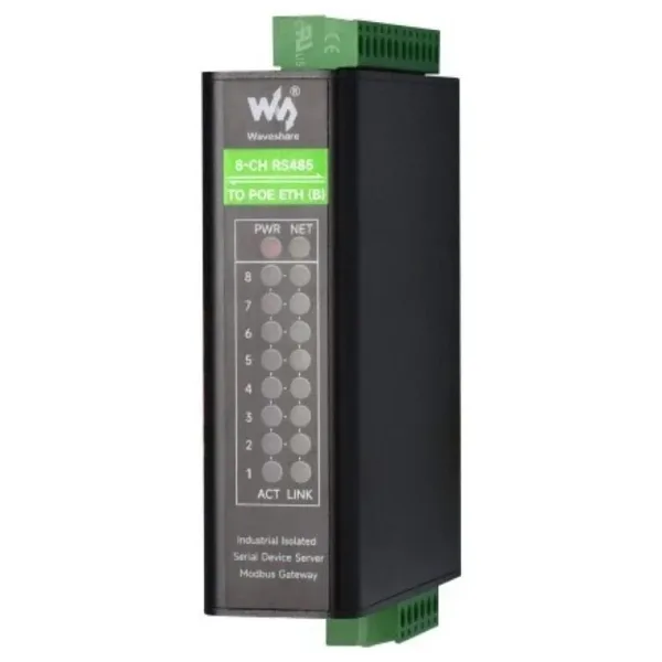 Endüstriyel 8 Kanallı RS485 - RJ45 Ethernet Seri Sunucusu (B) - PoE Ethernet Port