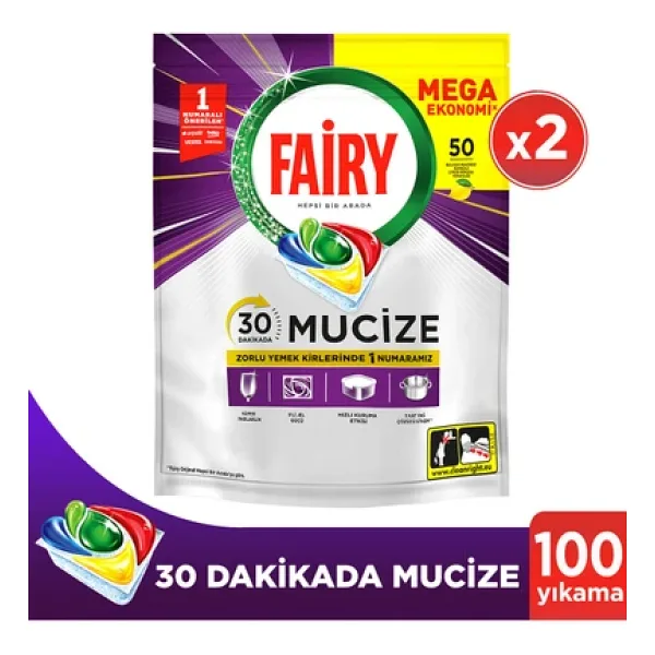 Fairy Mucize Bulaşık Makinesi Deterjanı Kapsülü/Tableti 50 Yıkama X 2 Adet