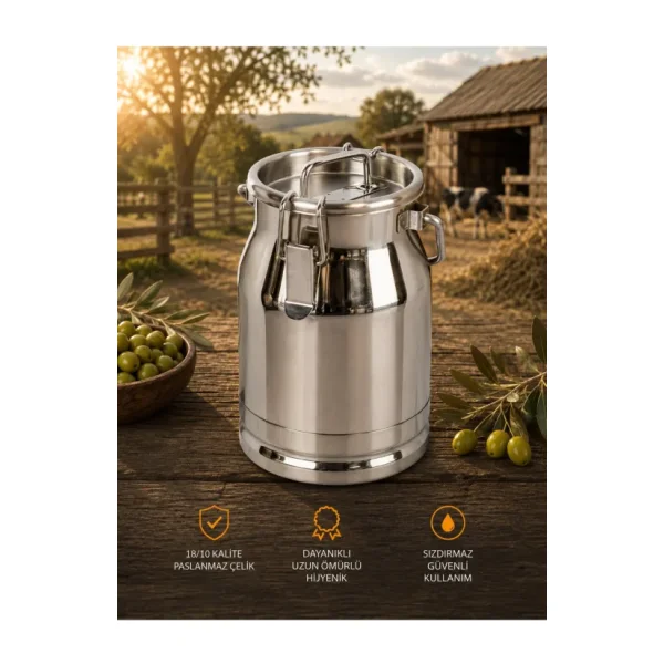 Favo Agro Paslanmaz Çelik Kapaklı Süt Güğümü (Klipsli) - 5 Litre