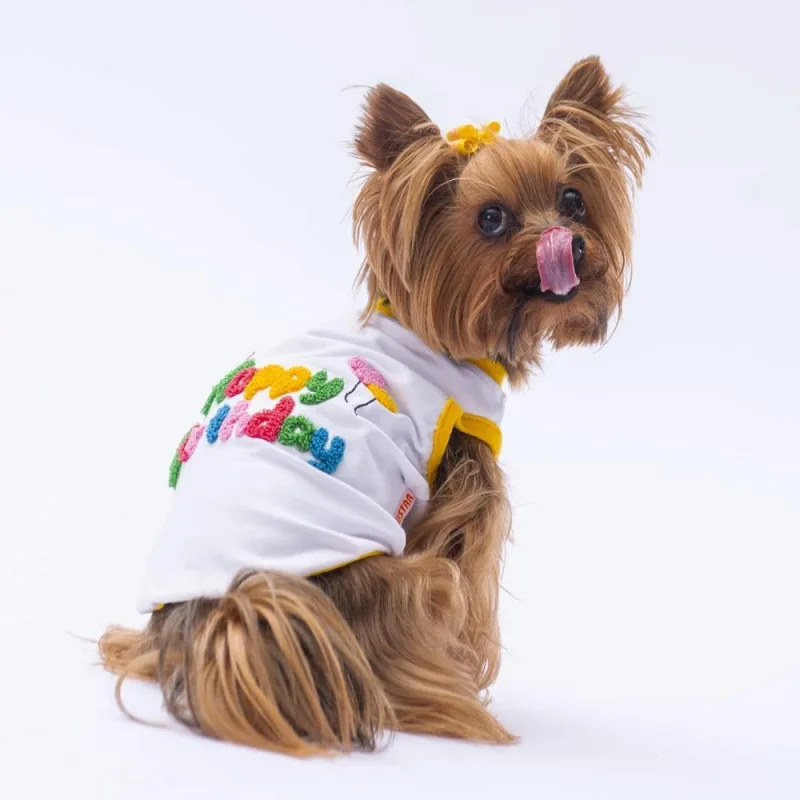 Happy Birthday Kedi Köpek Tişörtü - Kedi Köpek Kıyafeti