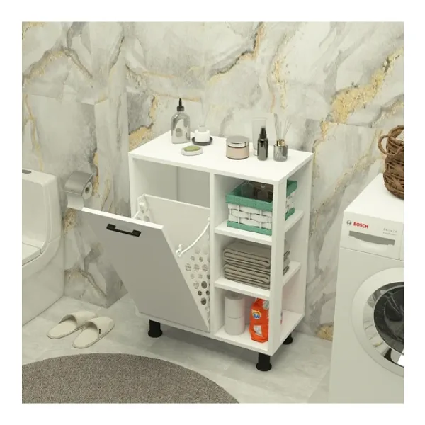 Home Mobiga Loren Çamaşır Kirli Sepetli Raflı Banyo Dolabı