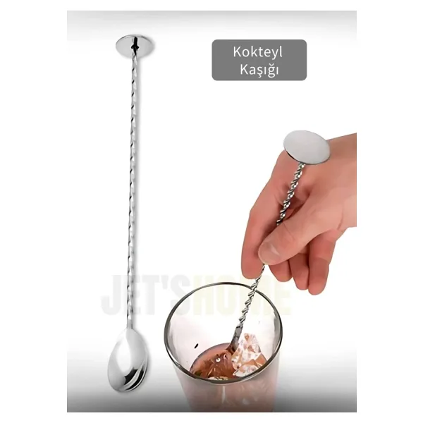 Kokteyl Kaşığı Paslanmaz Barista Kaşığı Pratik Barmen Kaşığı Çelik 30 cm