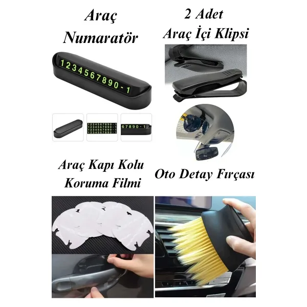 lawrenceshop 5li Set Araç Numaratör Oto Detay Fırçası Araba Kapı Kolu Koruma Filmi 2li Gözlük Not Tutacağı Klips