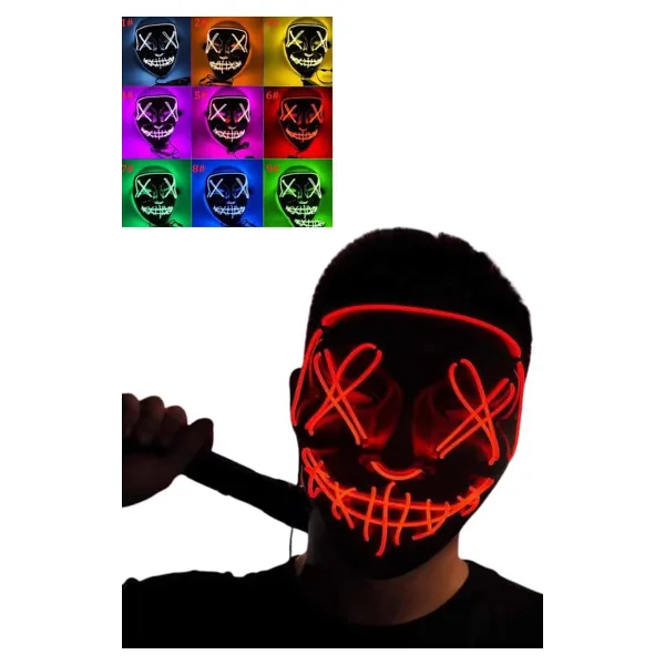 Led Işıklı Neon Maske Cadılar Bayramı Maskesi Korkunç Korku Maskesi