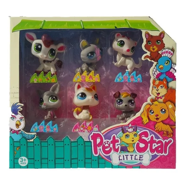 Littlest Pet Shop Neşeli Minişler 6'lı Miniş Ailesi Oyuncak Pet Star Little Minişler Beyazlı Grili Miniş Ailesi