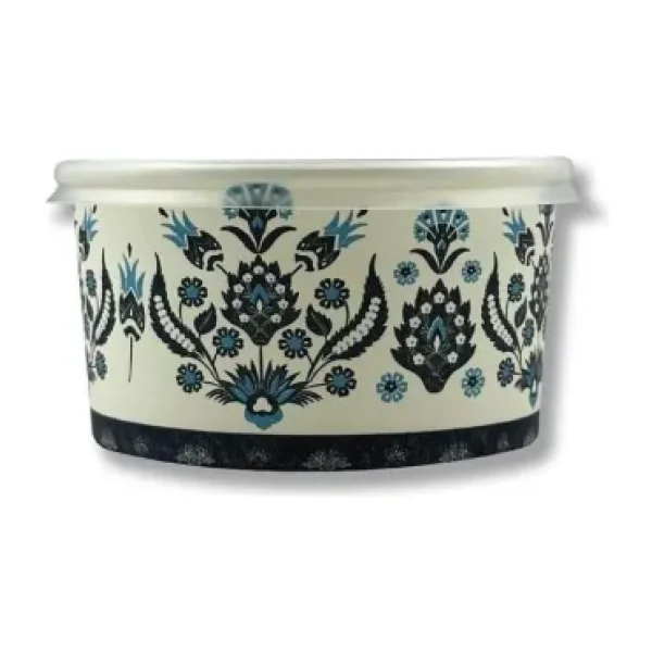 Mavi Karton Kağıt Çorba-aşure-tatlı-dondurma-yemek Kasesi -14 Oz Plastik Kapaklı Kase 50 Adet