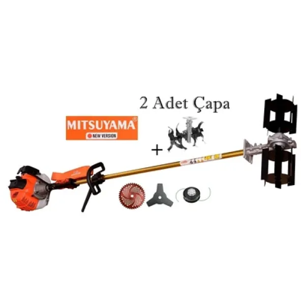 Mitsuyama Japon Benzinli Yan Tırpan + Toprak Çapalama Aparatı (2 Adet Çapa) 4.2kw 5.7hp