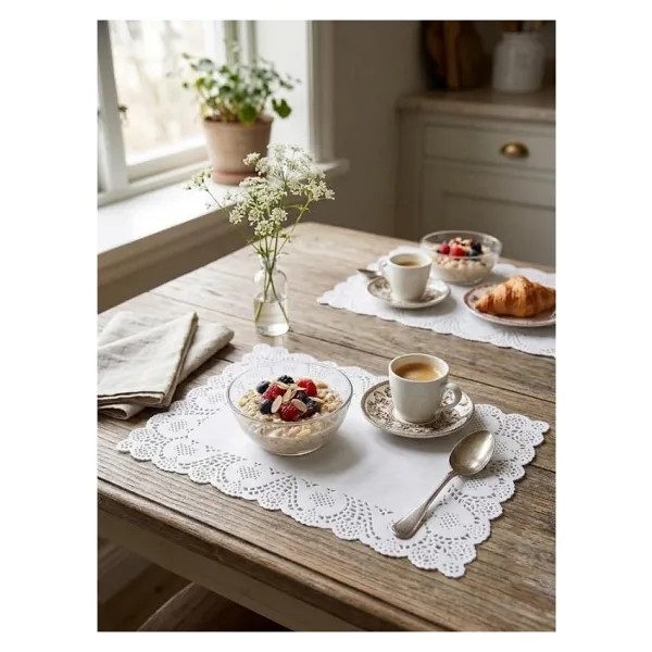 Mucit Home 50 Adet Dikdörtgen Dantel Görünümlü Kağıt Supla 40 x 30 cm Tatlı Yemek Servis Supla