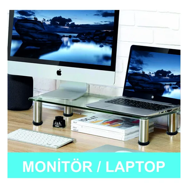 Nurline Monitör Yükseltici, Cam Monitör Standı ,Ekran Yükseltici, Monitör Yükseltme , Cam Monitör Altlığı