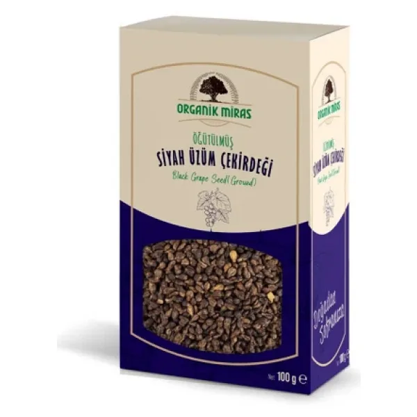 Organik Miras Öğütülmüş Siyah Üzüm Çekirdeği 100 gr