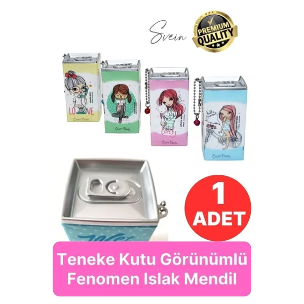 Özel Üretim Teneke Kutu Şekil Görünümlü Islak Mendil Anahtarlık Çocuk Figürlü Mini Cep Çanta Uyumlu