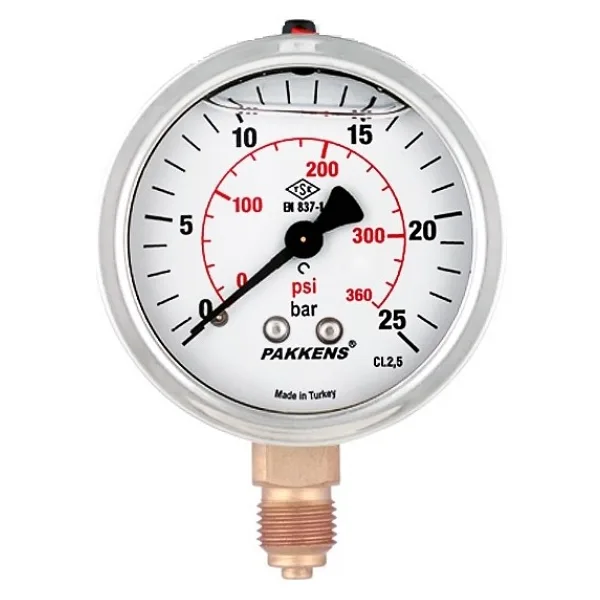 Pakkens Manometre Gliserinli Nw 100 Alt Bağlantılı 40 BAR