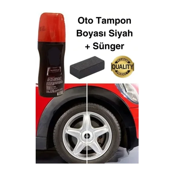Premium Araç Dış Plastik Aksam Siyah Tampon Boyası Parlak Onarım Dodik Temizlik Sünger Hediye 75 ml
