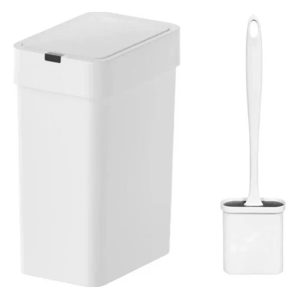 Sensörlü Otomatik Slim Çöp Kovası 9 Lt + Duvara Asılabilir Beyaz Silikon Klozet Fırçası