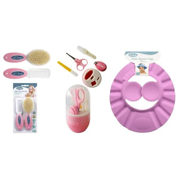 Sevi Bebe Naturel Fırça Tarak +Bebek Duş Başlığı+Tırnak Bakım Seti - Beyaz - Eflatun - 1 Yaş ve Üzeri