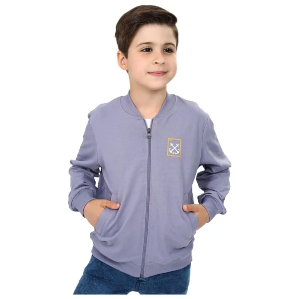 Toontoy Erkek Çocuk Baskılı Hırka Koyu Gri 12-13 YAŞ