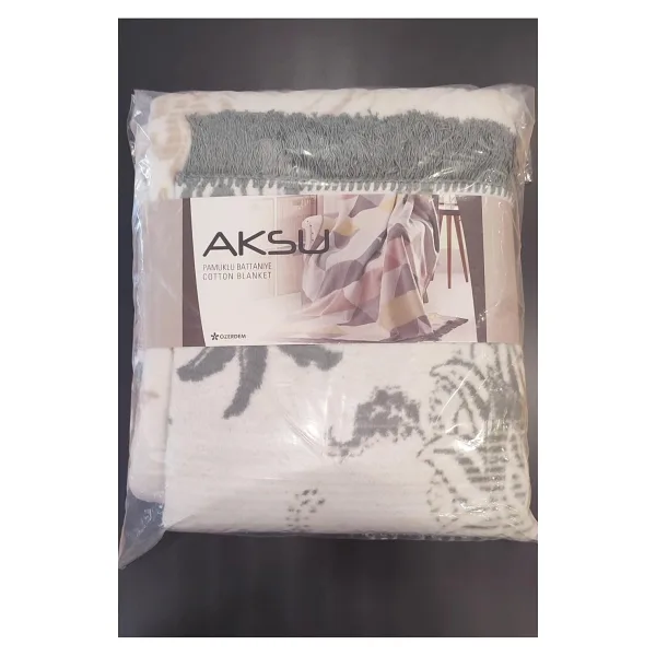 Aksu Çift Kişilik Pamuklu Battaniye - Bej - 180 x 220 cm