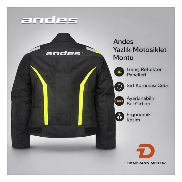 Andes Tech-Touring Yazlık Fileli Motosiklet Montu - Siyah/fosforlu Sarı - XS