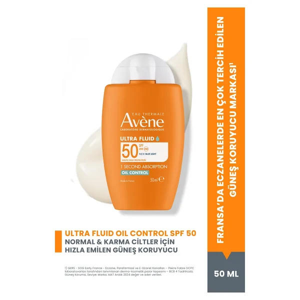 Avene Ultra Fluid Oil Control Yağlı Ciltler için 50 ml 50 Faktör Güneş Kremi