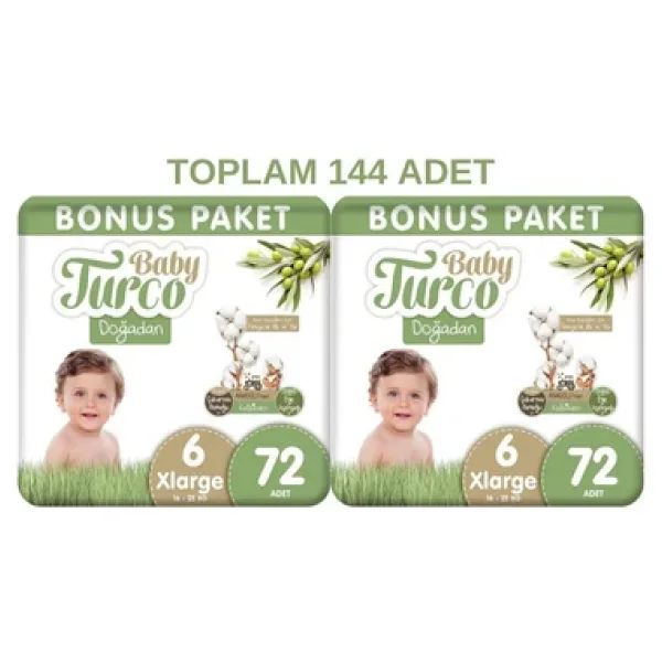 Baby Turco Doğadan 6 Numara XLarge 72'li 2 Adet Bebek Bezi