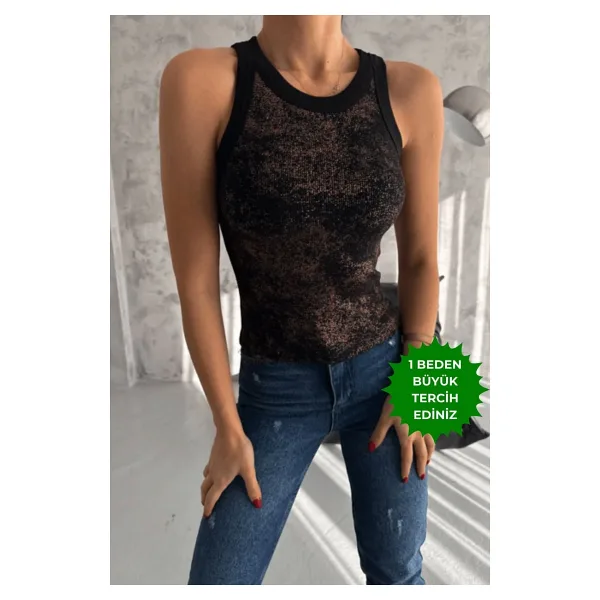 Balenbi Kadın Sim Baskılı Kolsuz Kaşkorse Body 1065