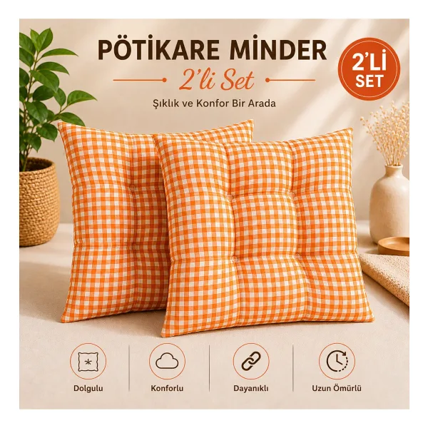 Belomia Home Collection İkili Pötikare Desen Minder Ekose Desen 2'li Minder 40x40 cm