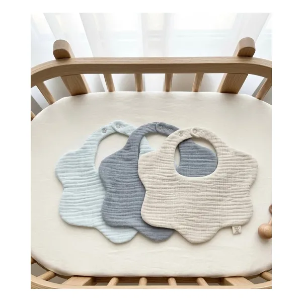 Boho Piccolo 3'lü %100 Pamuk Organik 8 Kat Müslin Bebek Mama Önlüğü / Salya Önlüğü / Yakalık
