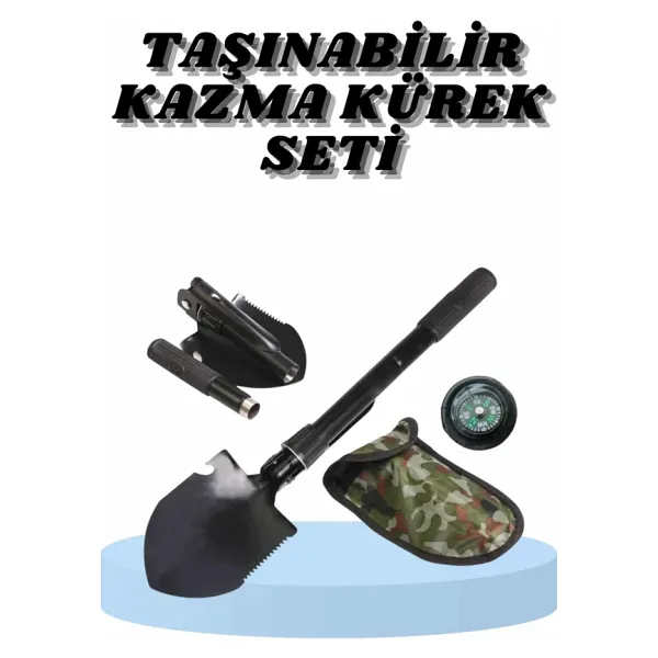 Çelik Katlanır Fonksiyonel Kamp Kazma Kürek Ve Kesme Aleti Seti Küçük Kazma Kürek Seti