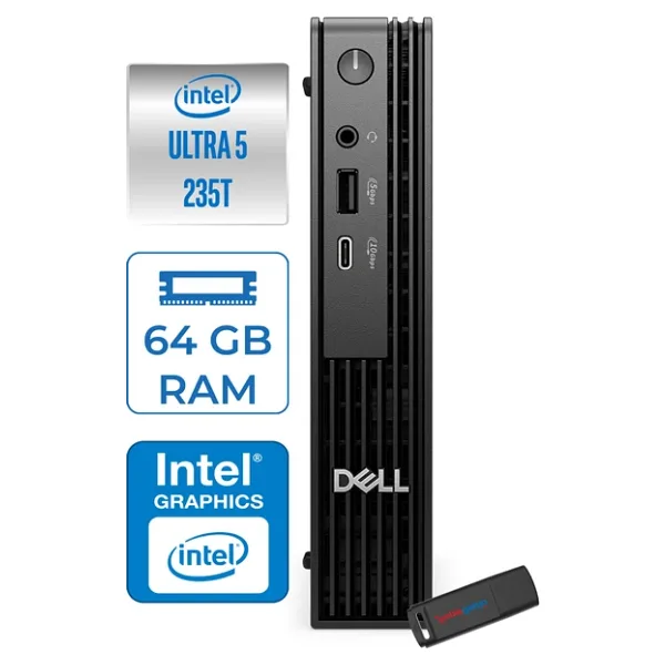 Dell Pc Pro Mıcro Qcm1250 Intel Ultra 5 235T 64Gb Ddr5 1Tb Ssd Intel Graphics Wın11pro Mini Masaüstü Bilgisayar Bto106p23+Zettausbbellek