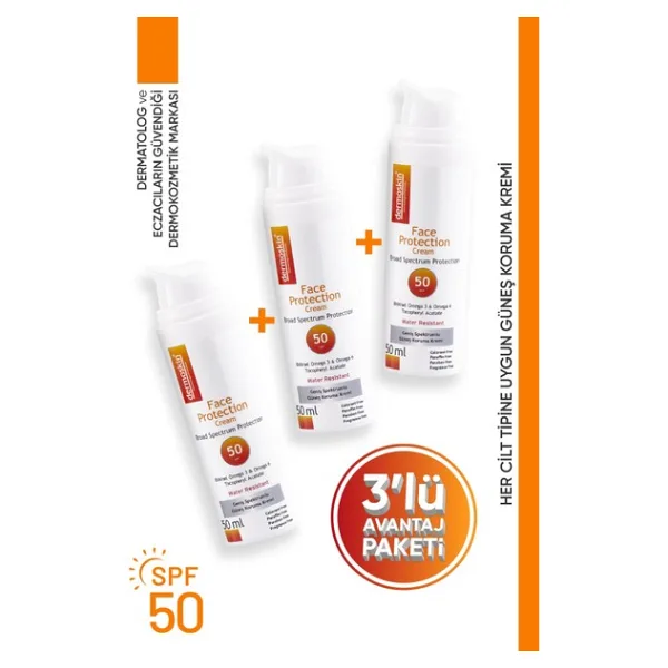 Dermoskin Güneş Koruyucu Krem SPF50 Tüm Cilt Tipleri İçin 50 ml 3'lü Avantaj Paketi