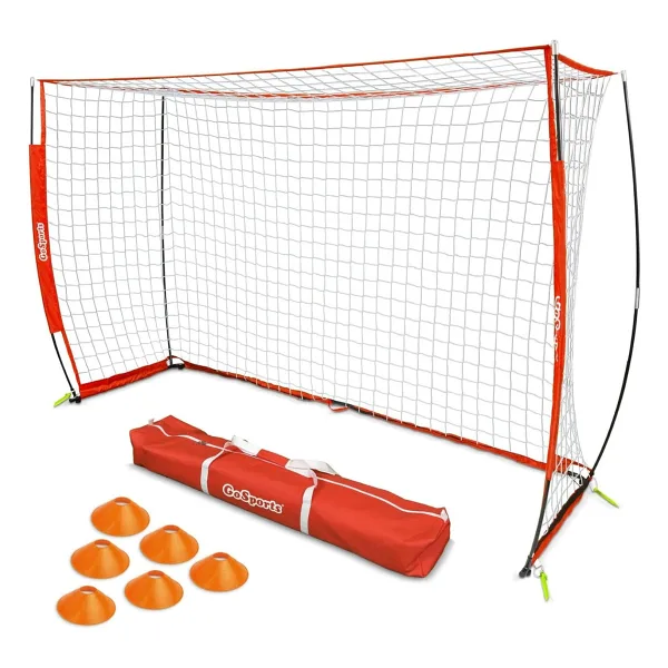 GoSports Elit Futsal Futbol Kalesi - 3 M x 2 M Boyut, Katlanabilir Yay Tipi Çerçeve ve Ağ - Profesyoneller Gibi Oynayın ve Eğitin, Taşıma Çantası ve Çeviklik Konileri İçerir